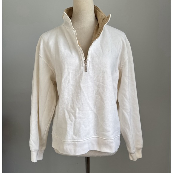 Izod Tops - Izod Ladies Cotton Blend 1/4 Zip Pullover Sweater Women's Medium White Tan Trim